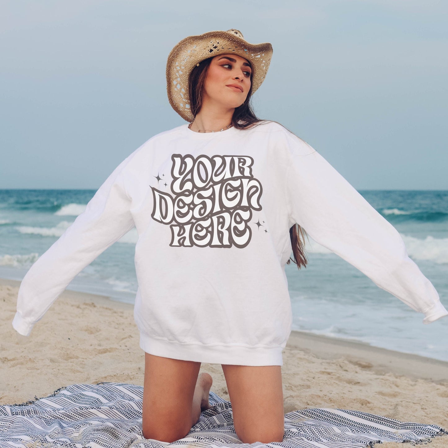 Comfort Colors 1566 White Mockup Comfort Colors Sweatshirt Mockup White Mockup Trendy Mockup Beach Aesthetic Mock Coastal Cowgirl Mock
