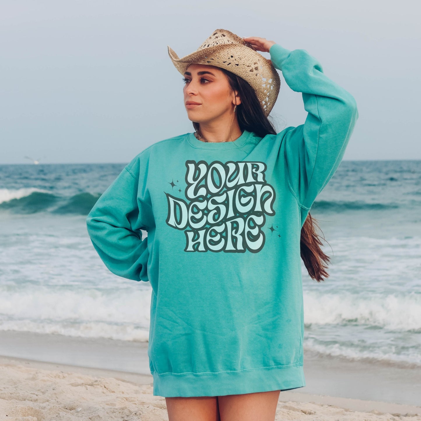 Comfort Colors 1566 Seafoam Mockup Comfort Colors Sweatshirt Mockup Seafoam Mockup Trendy Mockup Beach Aesthetic Mock Coastal Cowgirl Mock