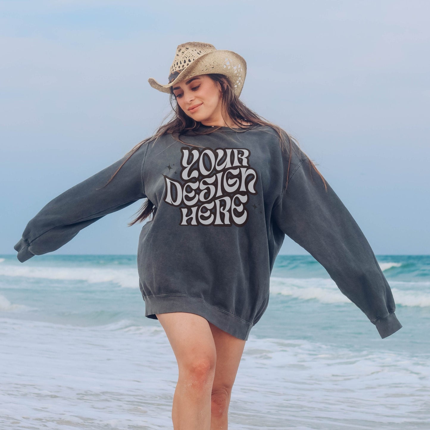 Comfort Colors 1566 Pepper Mockup Comfort Colors Sweatshirt Mockup Pepper Mockup Trendy Mockup Beach Aesthetic Mock Coastal Cowgirl Mock