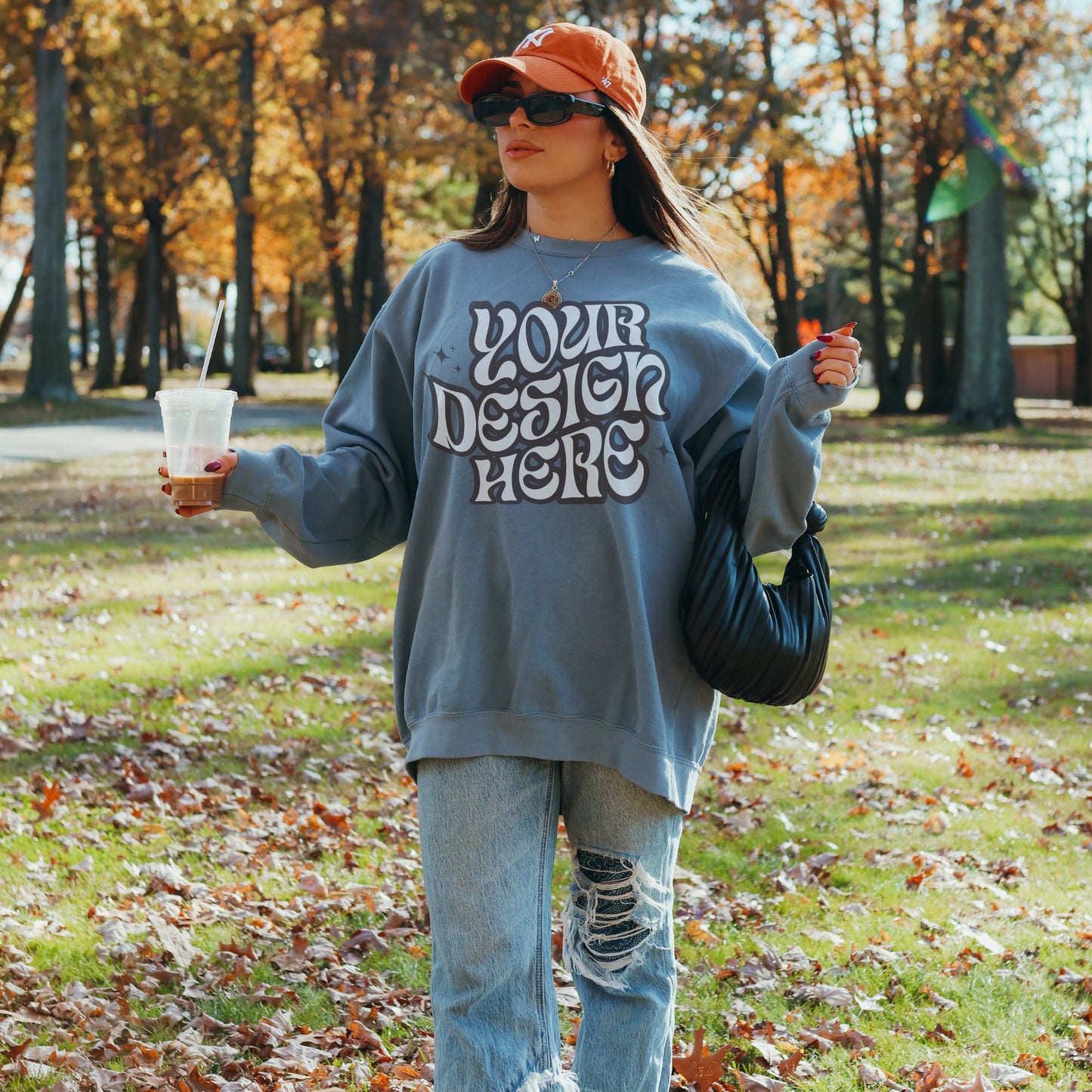 CC1566 Blue Jean Mockup Comfort Colors Sweatshirt Mockup Blue Jean Mockup Trendy Outdoor Lifestyle Mockup VSCO Aesthetic Streetwear Mockup