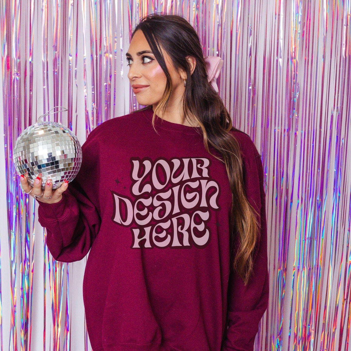 Gildan 18000 Maroon Mockup, VDay Mockup, Girly Mockup, Disco Aesthetic Mockup, Bachelorette Mockup Coquette aesthetic mockup Retro mockup