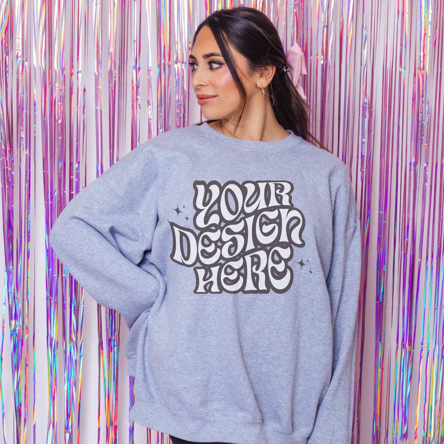 Gildan 18000 Sports Grey Mockup, Disco Aesthetic Mockup, Girly Mockup, Coquette aesthetic mockup, Bachelorette Mockup, Feminine Mockup