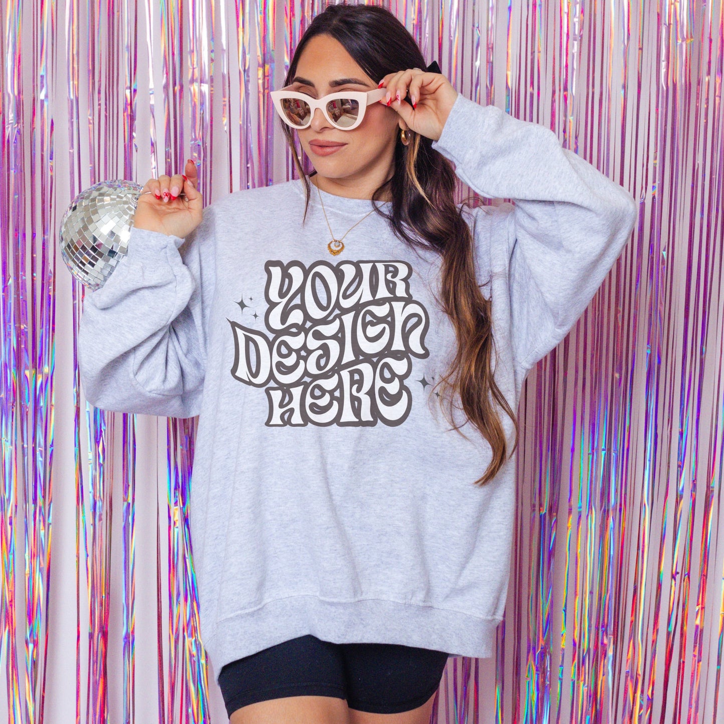 Gildan 18000 Ash Mockup, Vday Mockup, Bachelorette Mockup, Aesthetic Mockup, Girly Mockup, Coquette aesthetic mockup Disco mockup