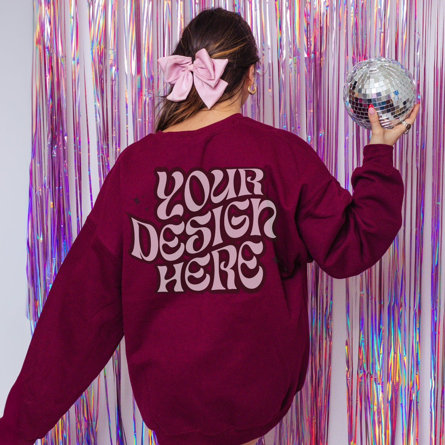 Gildan 18000 Maroon Mockup, VDay Mockup, Girly Mockup, Disco Aesthetic Mockup, Bachelorette Mockup Coquette aesthetic mockup Retro mockup