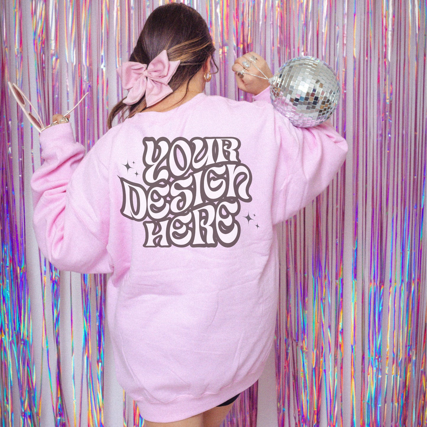 Gildan 18000 Light Pink Mockup, Vday Mockup, Bachelorette Mockup, Aesthetic Mockup, Girly Mockup, Coquette aesthetic mockup Disco mockup
