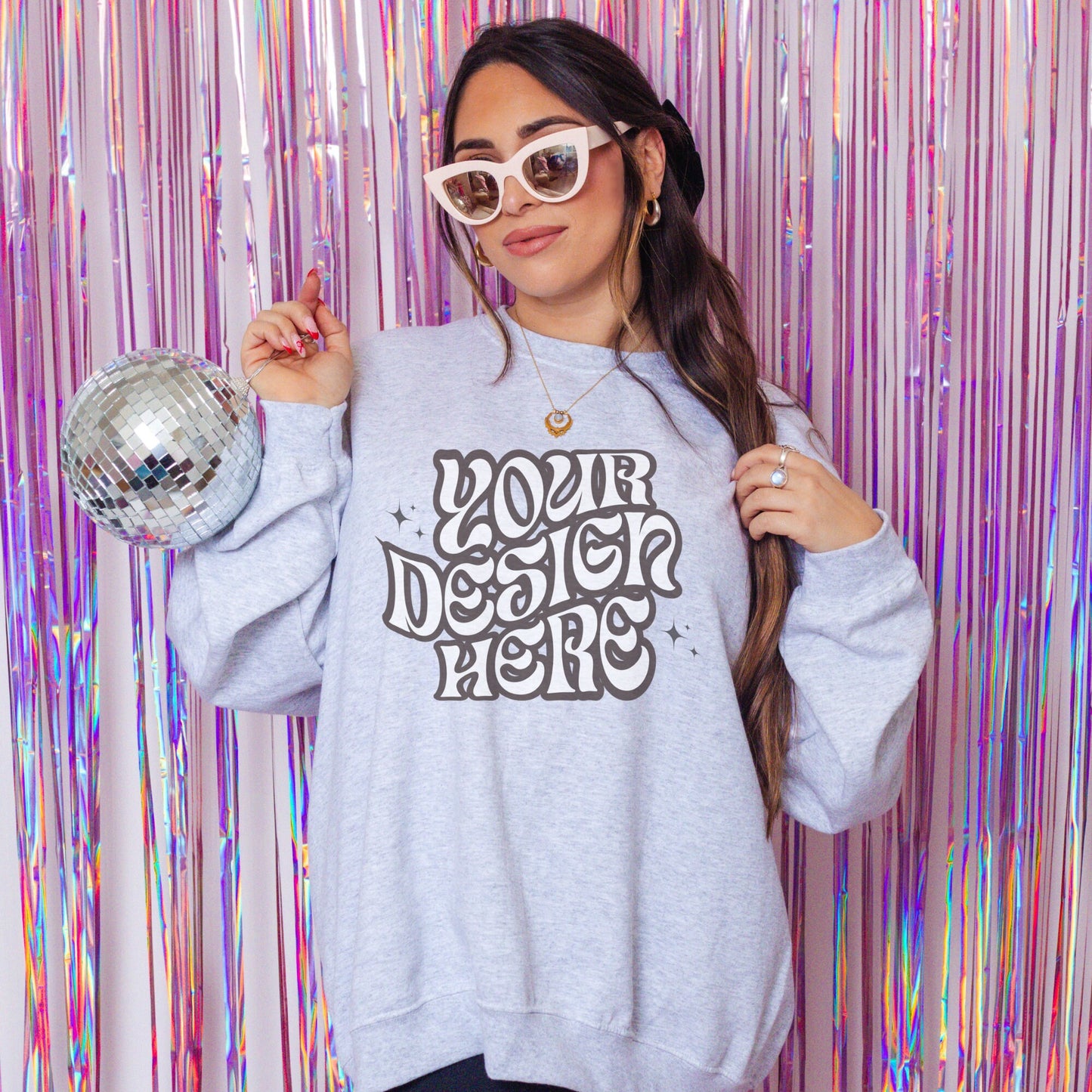 Gildan 18000 Ash Mockup, Vday Mockup, Bachelorette Mockup, Aesthetic Mockup, Girly Mockup, Coquette aesthetic mockup Disco mockup