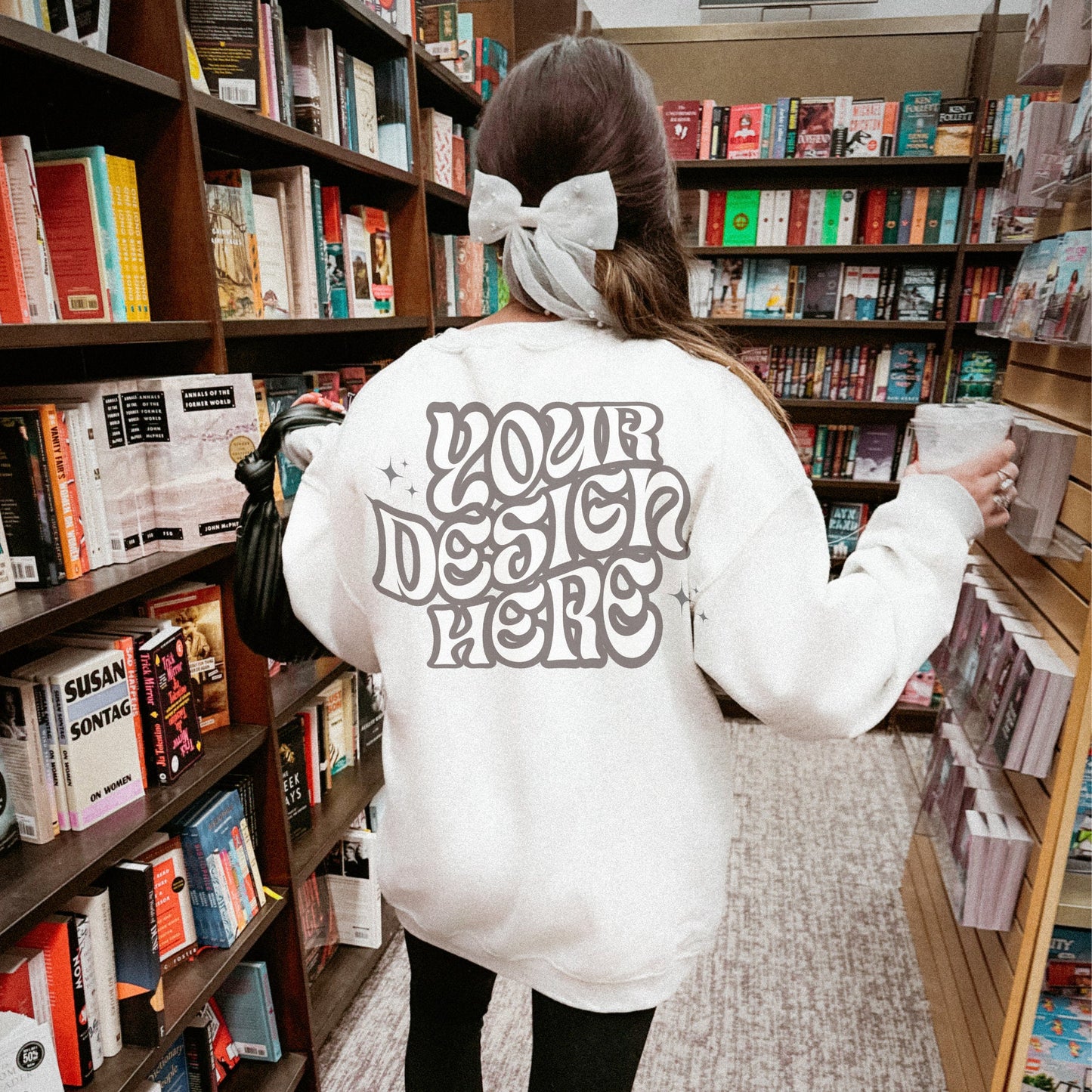 White Gildan 18000 Mockup, Bookish Mockup, Coquette Aesthetic Mockup, Soft Girl Mockup, Lifestyle Mockup, Book store mockup