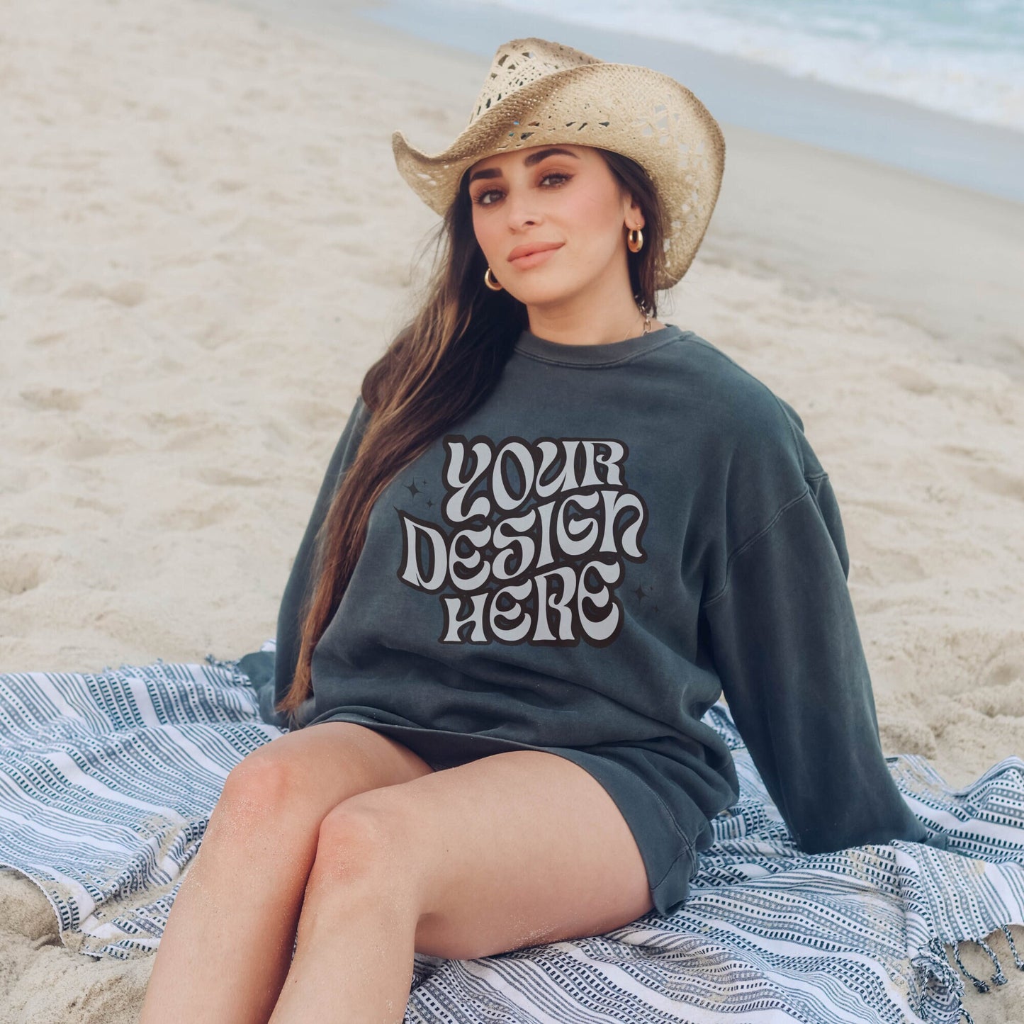 Comfort Colors 1566 Pepper Mockup Comfort Colors Sweatshirt Mockup Pepper Mockup Trendy Mockup Beach Aesthetic Mock Coastal Cowgirl Mock