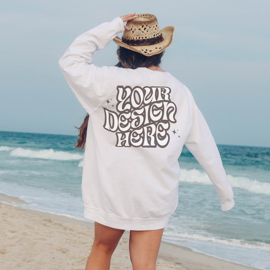 Comfort Colors 1566 White Mockup Comfort Colors Sweatshirt Mockup White Mockup Trendy Mockup Beach Aesthetic Mock Coastal Cowgirl Mock