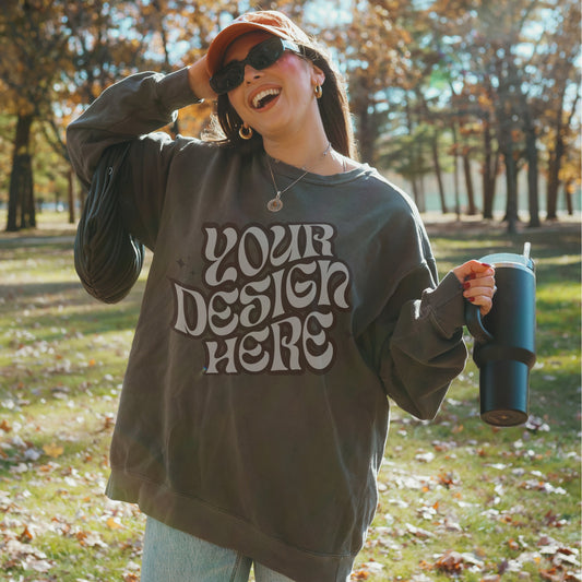 CC1566 Pepper Mockup Comfort Colors Sweatshirt Mockup Pepper Mockup Trendy Outdoor Lifestyle Mockup VSCO Aesthetic Streetwear Mockup