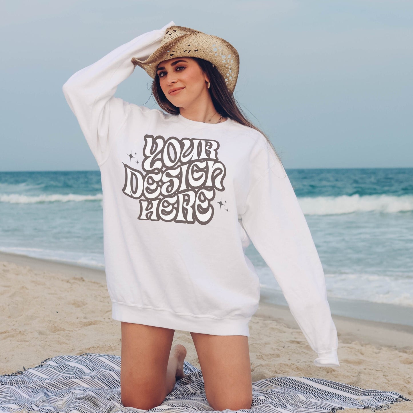 Comfort Colors 1566 White Mockup Comfort Colors Sweatshirt Mockup White Mockup Trendy Mockup Beach Aesthetic Mock Coastal Cowgirl Mock