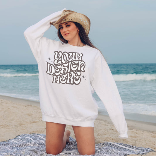Comfort Colors 1566 White Mockup Comfort Colors Sweatshirt Mockup White Mockup Trendy Mockup Beach Aesthetic Mock Coastal Cowgirl Mock