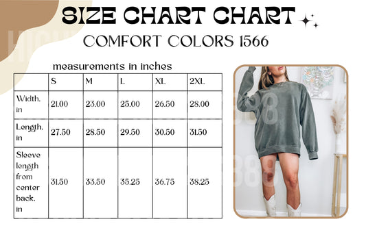 Comfort Colors C1566 Size Chart, 1567 Mockup, Trendy size chart, 1566 Aesthetic size chart