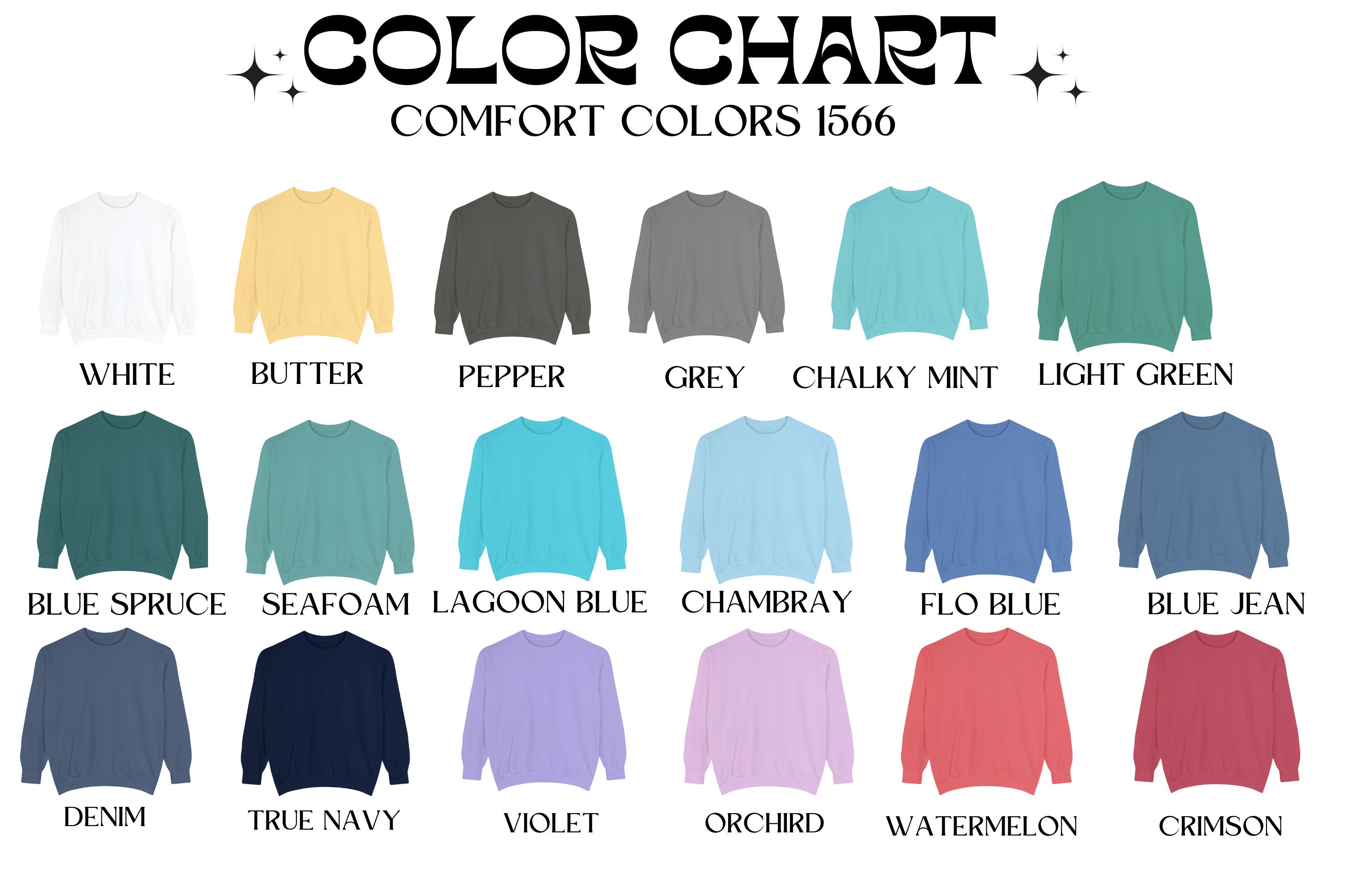 Comfort Colors C1566 Color Chart, 1566 Mockup, Trendy color chart, 156