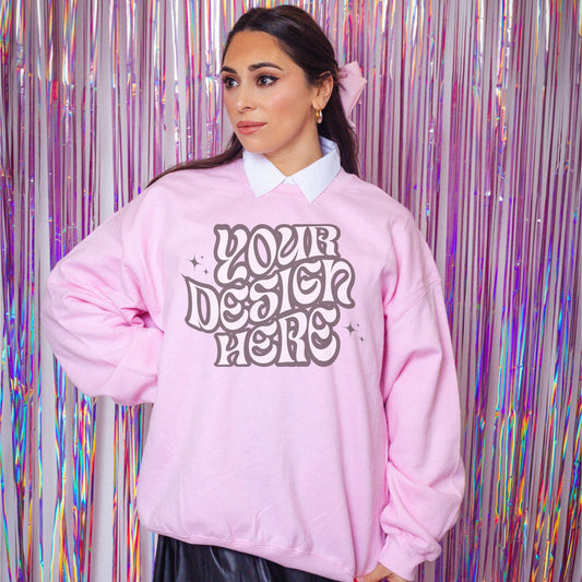 Gildan 18000 Light Pink Mockup, Dark Academia Mockup, Light Academia Mockup, Aesthetic Mockup, Girly Mockup, Coquette aesthetic mockup