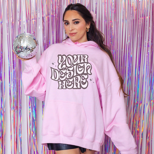 Gildan 18500 Light Pink Mockup, Vday Mockup Disco Aesthetic Mockup, Girly Mockup, Coquette aesthetic mockup, Bachelorette Mockup, Disco Ball