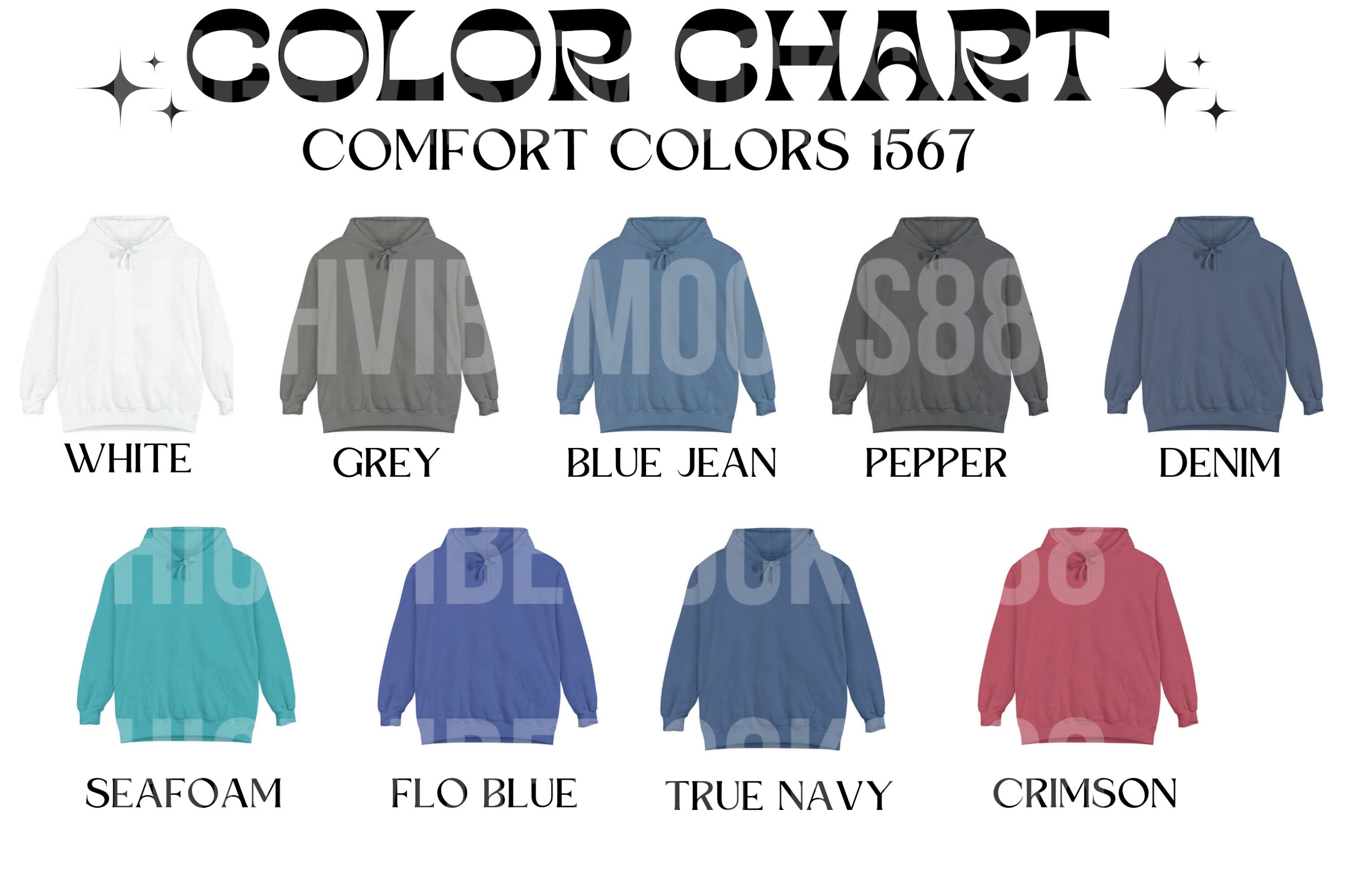 Comfort Colors C1567 color Chart, 1567 Mockup, Trendy color chart, 156